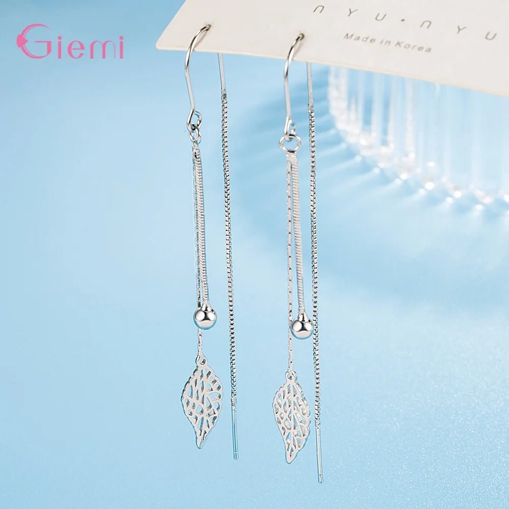 Summer / 925 Sterling Silver Earrings - Hollow Leaf, Long Box Chain von Color Compass – perfekt für deine Season Ohrring