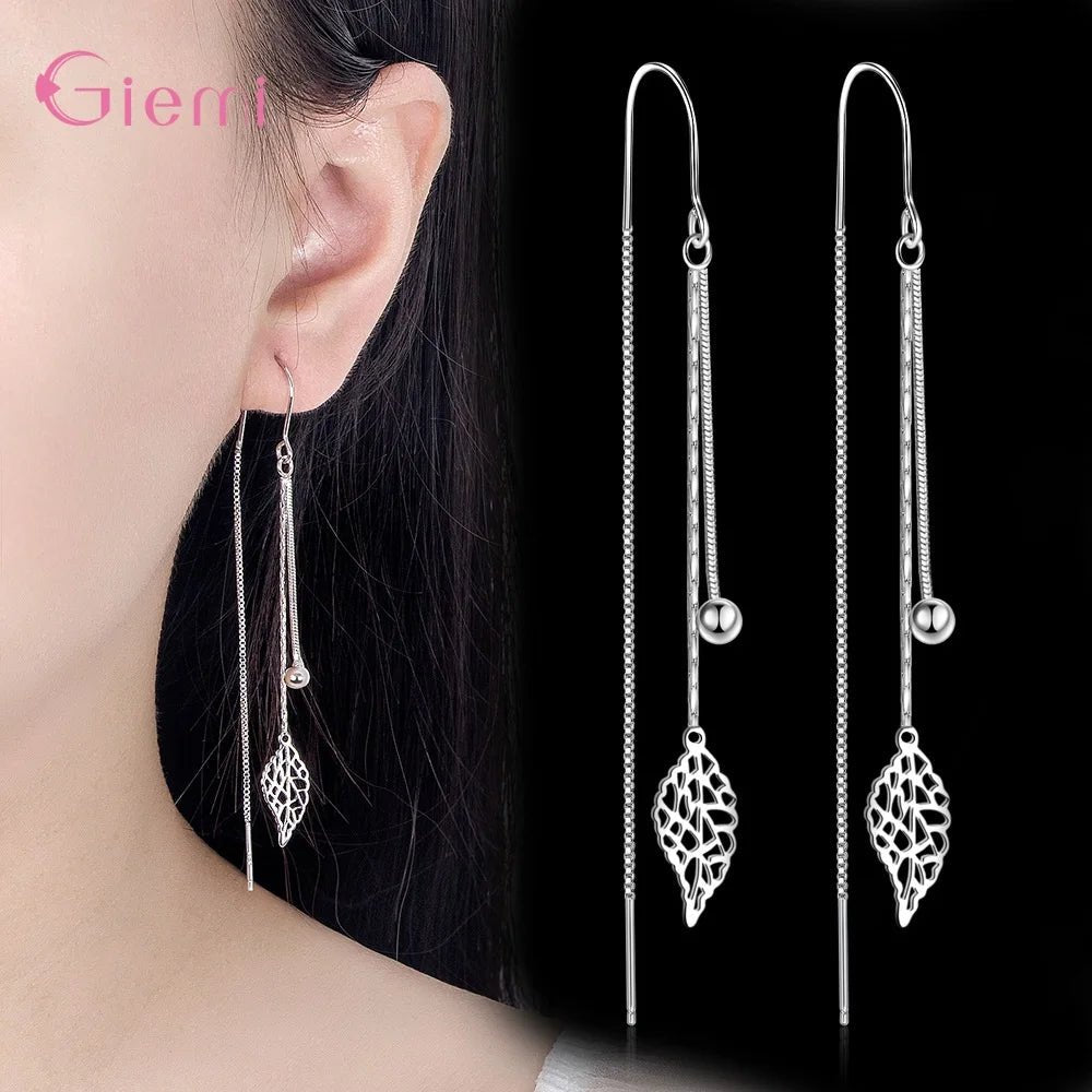 Summer / 925 Sterling Silver Earrings - Hollow Leaf, Long Box Chain von Color Compass – perfekt für deine Season Ohrring