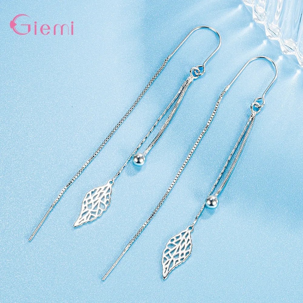 Summer / 925 Sterling Silver Earrings - Hollow Leaf, Long Box Chain von Color Compass – perfekt für deine Season Ohrring