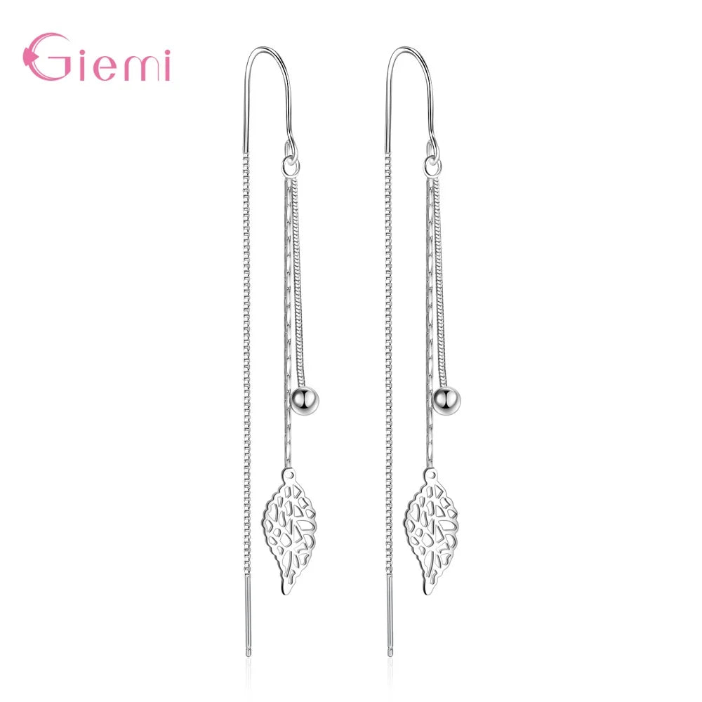 Summer / 925 Sterling Silver Earrings - Hollow Leaf, Long Box Chain von Color Compass – perfekt für deine Season Ohrring